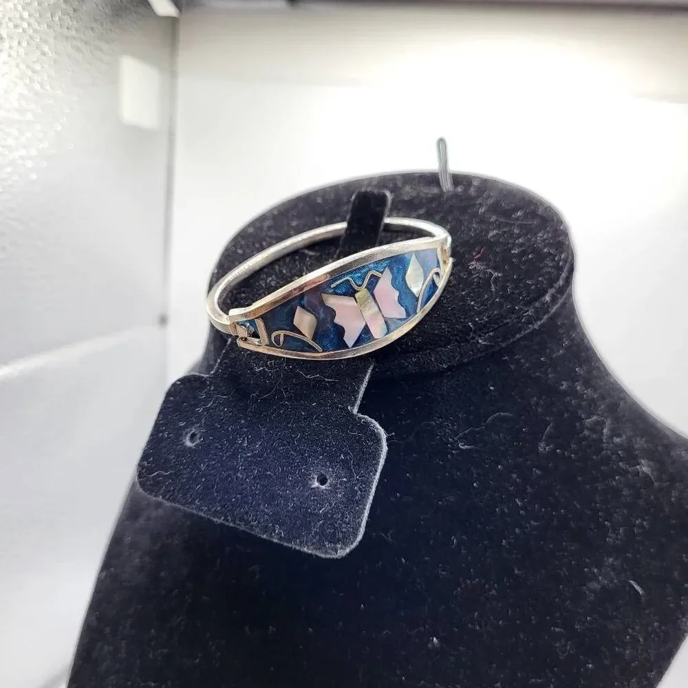 Artisan Made Alpaca Sterling Silver Enamel and Mother of Pearl Butterfly Childre